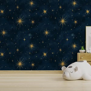 Dark Sky Star Wallpaper | Night Starry Navy Blue Wallpaper | Sky Celestial Wallpaper | Removable Wallpaper | Peel and Stick Wallpaper