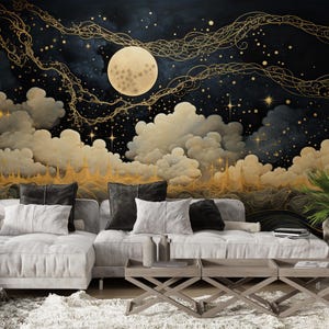 Celestial Night Sky Wallpaper | Planets Galaxy Astrologial Wallpaper | Vintage Sky Space Wallpaper | Stars and Moon Peel and Stick Wallpaper