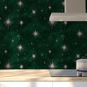 Dark Sky Star Wallpaper | Sky Celestial Wallpaper | Night Starry Dark Green Wallpaper| Removable Wallpaper | Peel and Stick Wallpaper