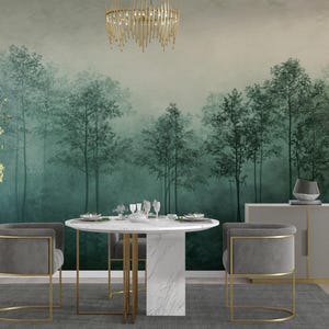 Dark Vintage Landscape Wallpaper | Panoramic Trees Landscape Wallpaper | Forest Escape Removable Wallpaper | Peel and Stick Wallpaper