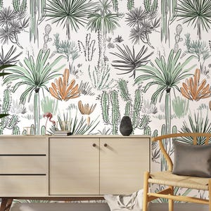 Carta da parati con paesaggi desertici in stile Boho / Carta da parati pastorale con piante del deserto / Carta da parati con cactus in stile Boho / Carta da parati rimovibile / Carta da parati staccabile e adesiva