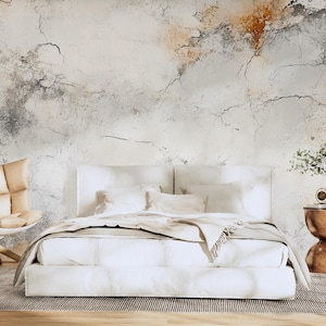 Brown White Marble Wallpaper | Light Gray Plaster | Textured Cement Concrete Wallpaper | Removable Wallpaper | Peel and Stick Wallpaper