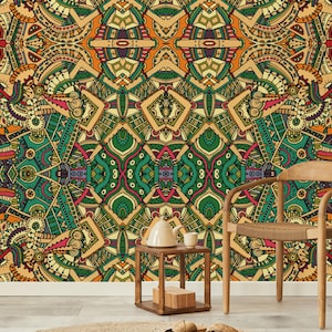 African Inspired Ethnic Wallpaper | Mexico Removable Wallpaper | Abstract Tribal Wallpaper | Removable Wallpaper | Peel and Stick Wallpaper