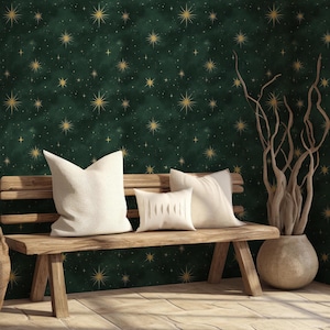 Dark Sky Star Wallpaper | Sky Celestial Wallpaper | Night Starry Dark Green Wallpaper| Removable Wallpaper | Peel and Stick Wallpaper