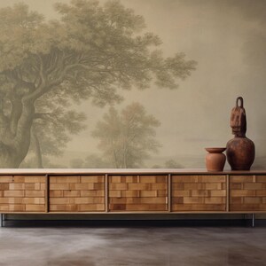 Vintage Sepia Landscape Wallpaper Mural: Peel and Stick Forest Wall Art