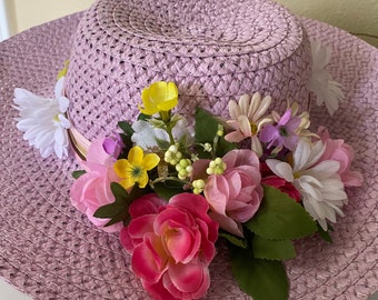 Pink raffia floral sun hat