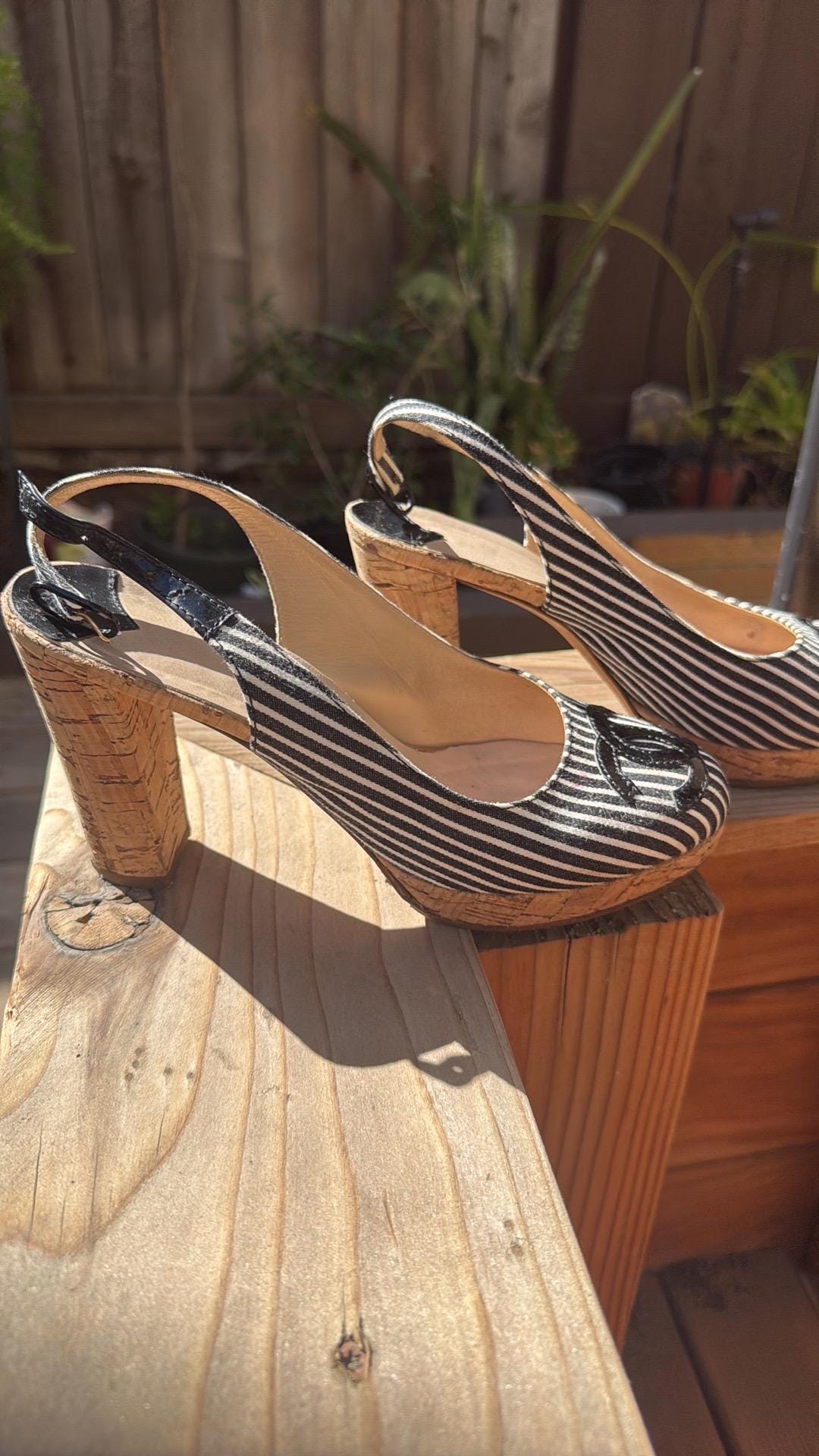 Vintage CHANEL Stripes Nautical Black and White CC Logo Denim and