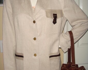 Vintage Linen Riding Safari Jacket Beige Blazer new without tags