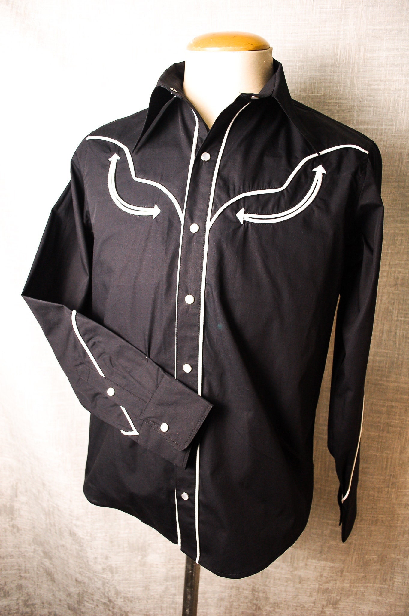 Classic Black and White Western Shirt, Black With White