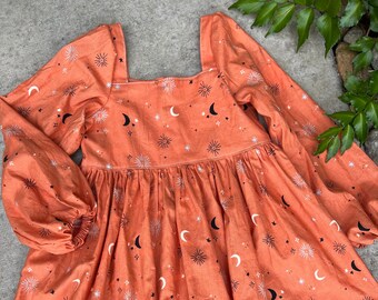 Olivia - Long Sleeve Mini Dress - Orange Sky