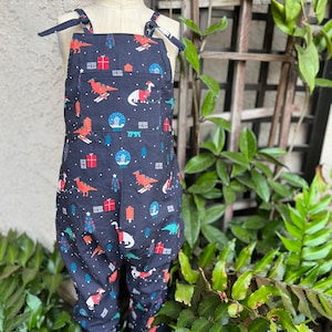 Eli - Tie Front Overall - Christmas Dinosaurs