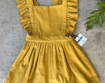 Leena- Button Back Pinafore Dress - Mustard