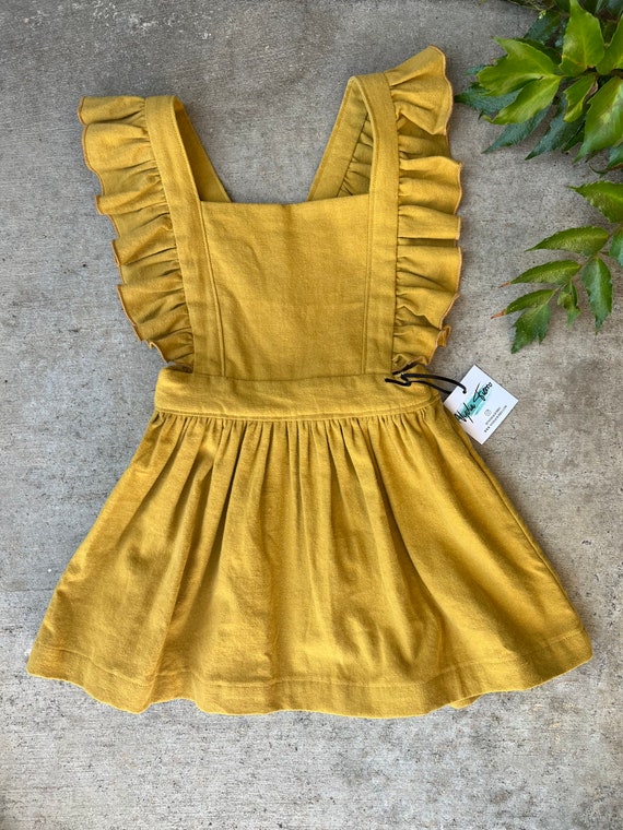 mustard yellow pinafore dress Mustard Yellow Embroidered Cord Pinafore Dress & Blouse Set