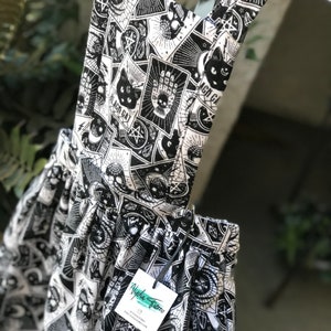 Nora- Button Back Pinafore Dress - Black and White Tarot Cards