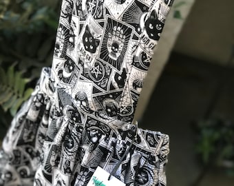 Nora- Button Back Pinafore Dress - Black and White Tarot Cards