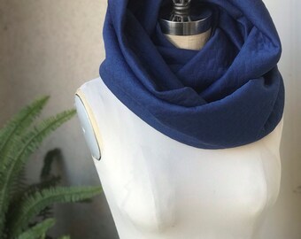 Wide Infinity Scarf - Dark Blue Quilted