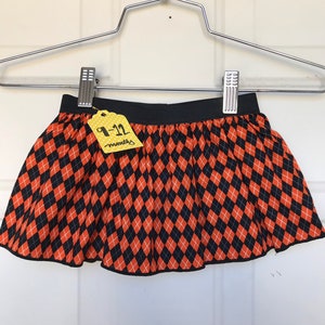 Baby Gathered Elastic Skirt - Halloween Orange and Black Harlequin Size 12-18 months