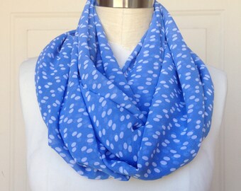 Wide Infinity Scarf - Chiffon White and Light Blue Polka Dots