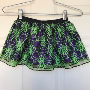 Baby Gathered Elastic Skirt - Halloween Green and Purple Spiderweb 18-24 months