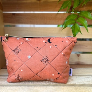 Mitzi - Quilted Makeup Bag, Cosmetic Bag, Toiletries Bag - Orange Sky