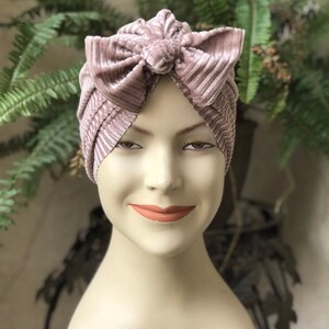 Hat Turban Pink Velour Bow image 2