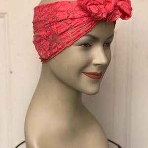 Lace Hair Scarf Coral image 1