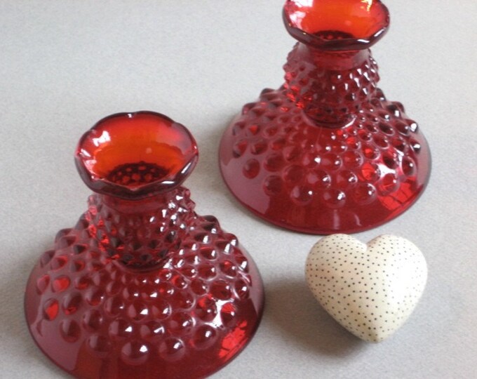 Vintage Ruby Red Hobnail Candle Holders Etsy