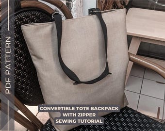 Tote backpack pattern bag convertible with zipper pdf sewing tutorial minimalist bag step bested tutorial with pattern