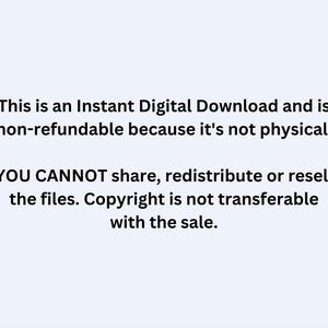 Pu&ograve; includere: Testo che indica che questo &egrave; un download digitale istantaneo e non &egrave; rimborsabile perch&eacute; non &egrave; fisico. Indica anche che non &egrave; possibile condividere, ridistribuire o rivendere i file. Il copyright non &egrave; trasferibile con la vendita.