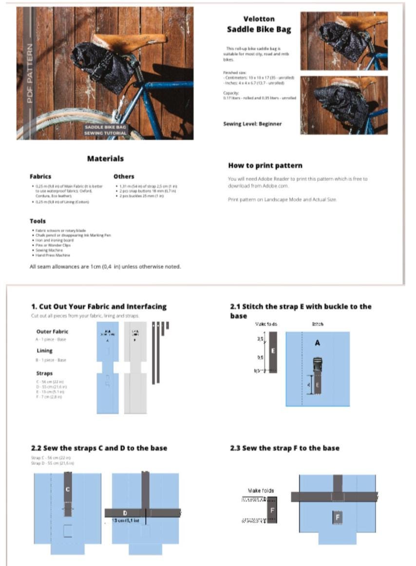 Roll Top Bike Saddle Bag PDF Sewing Pattern - Beginner DIY - Etsy