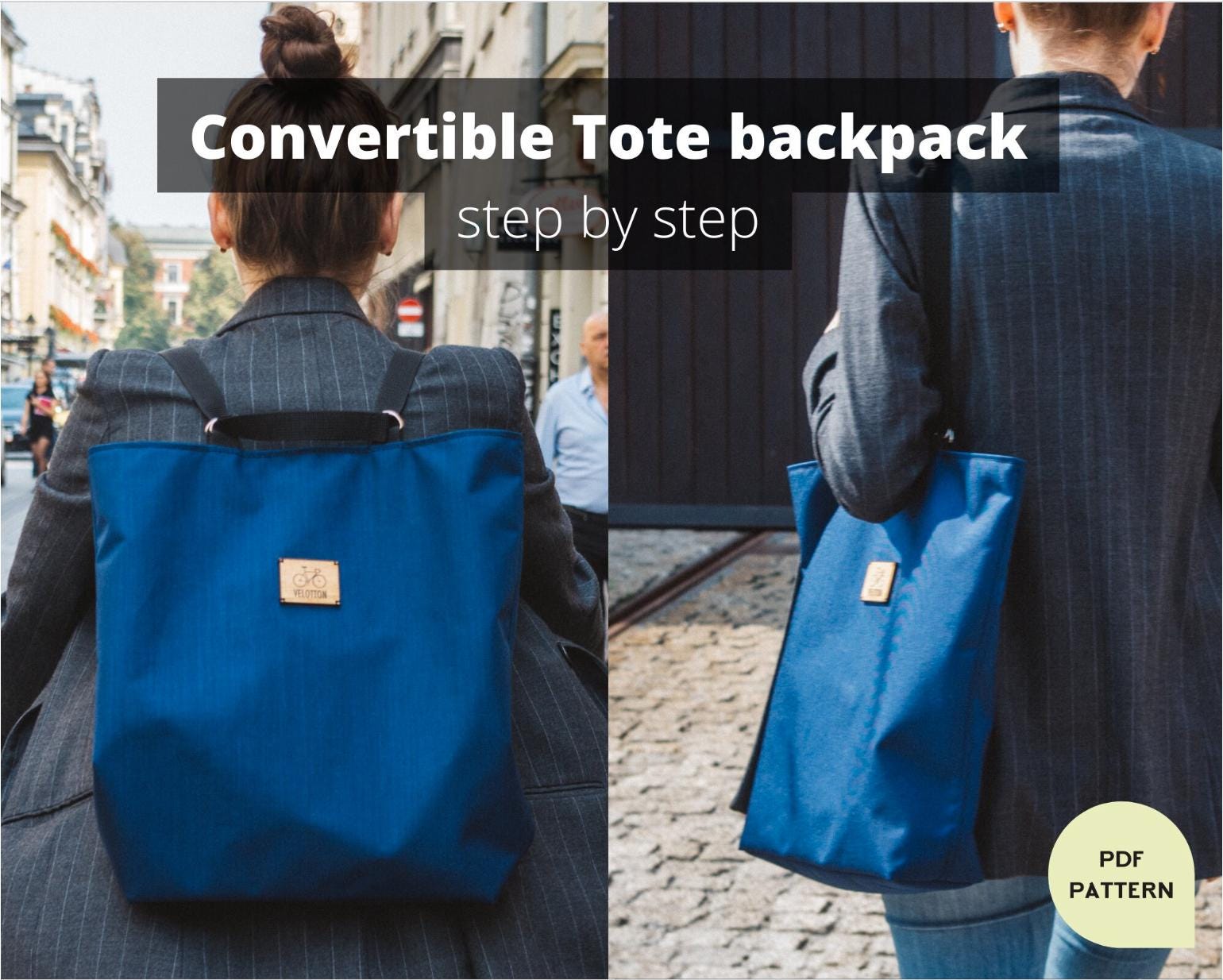 Convertible bag backpack pdf sewing pattern tutorial sew minimalist bag step bested tutorial with pattern