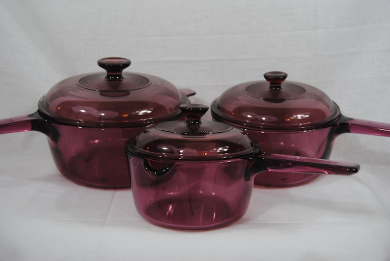 Vintage Corning Pyrex Cranberry Visions Glass Cookware Set Etsy