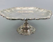 Vintage Countess International Silver Floral Scroll Pedestal Footed Platter