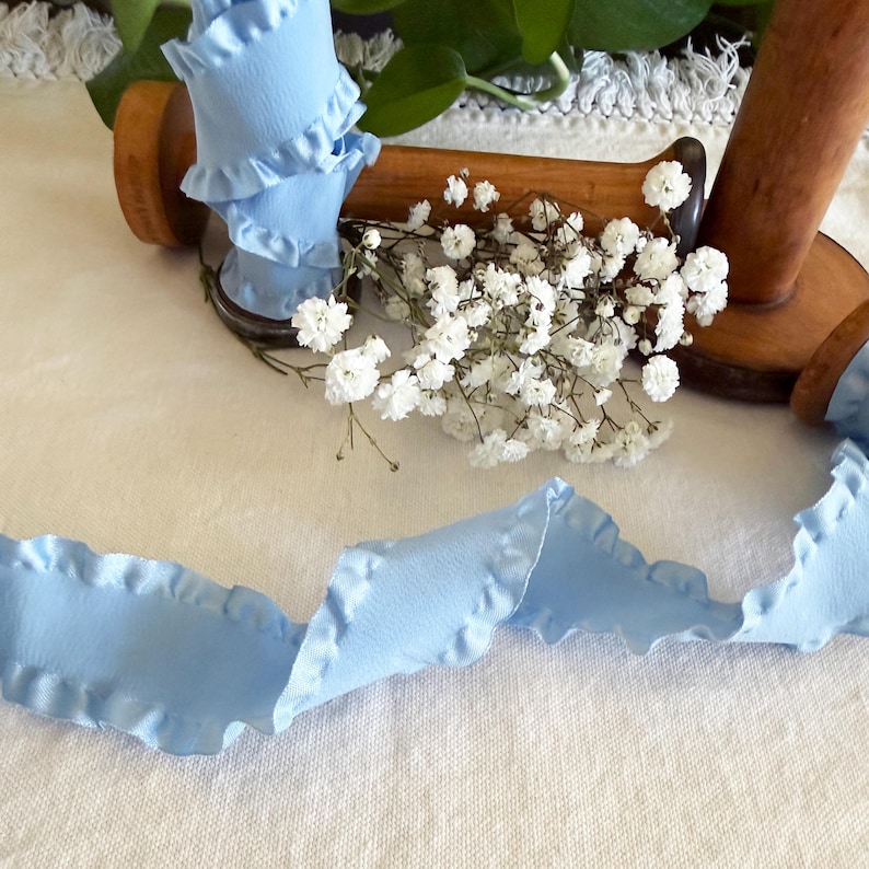 Light Blue Ruffled Ribbon Baby Blue Ribbon Set - One Piece Each of Double Ruffle Edge Ribbon ...
