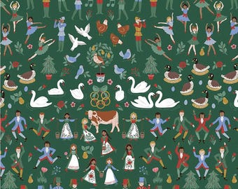 A Pear-Fect Christmas Twelfth Day Green Cotton Yardage, Christmas Fabric by-the-yard Quilting Material by Riley Blake, Nutcracker/Holiday