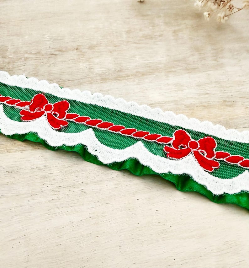 Red Ruffed Ribbon Red & Green Christmas Ribbon Set - One Piece Each of Double Ruffle Edge ...
