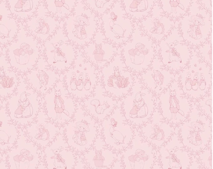 Peter Rabbit & Friends Toile Pink Fabric, Beatrix Potter Licensed ...