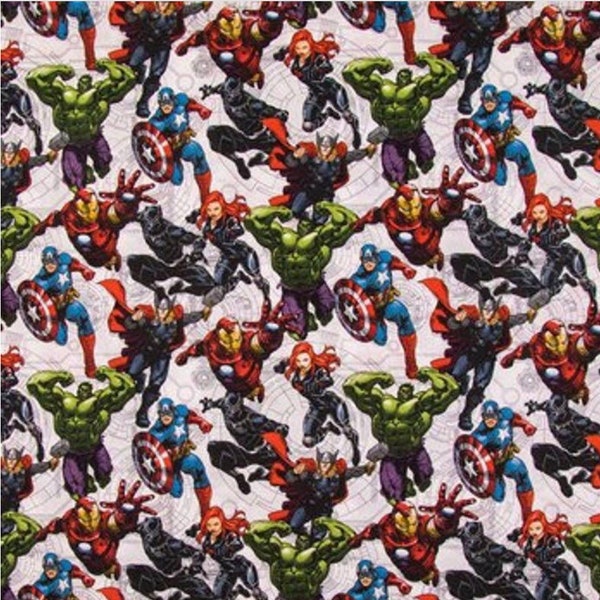 Marvel Comics Cotton Fabric by-the-yard Super Hero Yardage, Captain America, Hulk, Iron Man, Thor, Black Widow