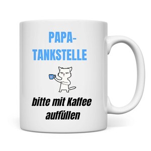 Pappas bensinmackmugg | Rolig fars dag-presentidé till pappa | Kaffemugg med hjärtformad handtag | Kattdesign | Vänligen fyll på ditt kaffe