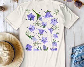Bellflower Shirt Women • Back print T-shirt with floral illustration • Boho nature shirt • Flower T-shirt gift summer • Gift idea