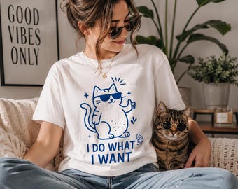 Funny Cat Shirt Unisex – funny gift idea – retro design in blue, funny gift, statement shirt, cat lover tee – retro shirt