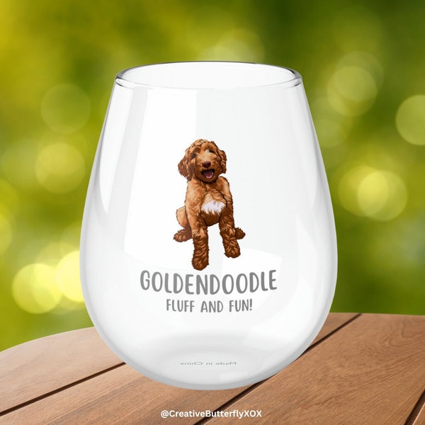Goldendoodle Wine Glass, Goldendoodle Gifts, Goldendoodle Dog Wine Glass 11.75oz, Cute Goldendoodle Stemless Wine Glass, Gift for Dog Owner