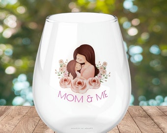 Mom Wine Glass, Gift For Mom, Mom & Me Wine Glass, Birthday Gift For Mom, Mothers Day Gift, Mom Stemless Wine Glass, Christmas Gift Mom