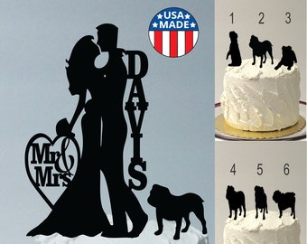 British Bulldog Wedding Cake Topper Bride & Groom with English Bulldog, American Bulldog, Choice of 8 Different Bulldog, Bride Hair Down