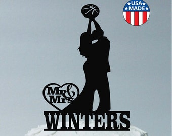 Personalized Basketball Wedding Cake Topper Silhouette, Basketball Themed Cake Topper Bide and Groom, Sport Themed Wedding