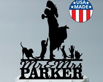 Custom Family Wedding Cake Topper Personalized, Up to a Family of 7 Max Choice of Silhouettes for Kids Girls Boys Dogs & Cats You Select