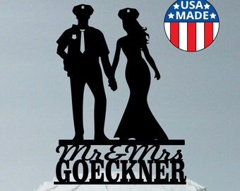 Personalized Police Officer Wedding Cake Topper, Policeman & Police Woman Bride Wedding Cake Topper, Acrylic Custom Silhouette Mrs and Mrs