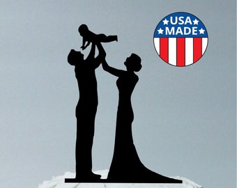 Baby + Bride + Groom Wedding Cake Topper with BABY, Family Of 3 Cake Topper, Bride & Groom + Baby Wedding Cake Topper, New Mom