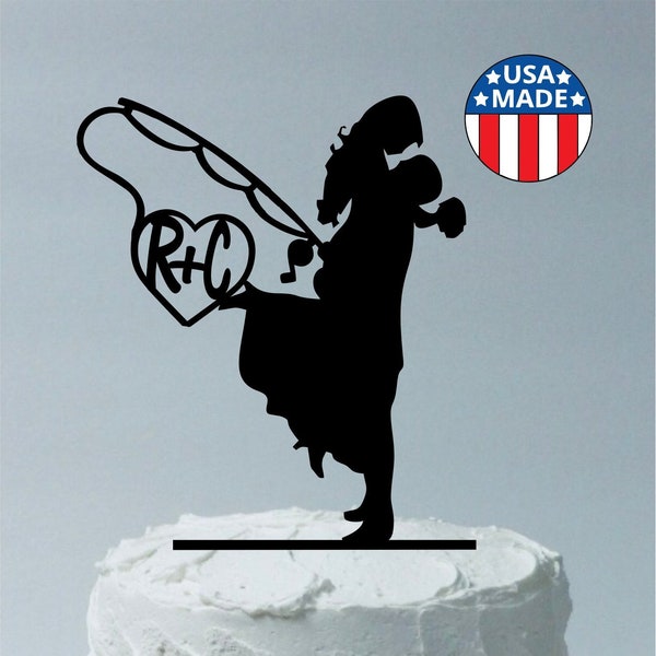 MADE In USA, Fishing Themed Wedding Cake Topper,  Personalized Fishing Wedding Cake Topper, Fishing Cake Topper Silhouette Cake Topper Fish