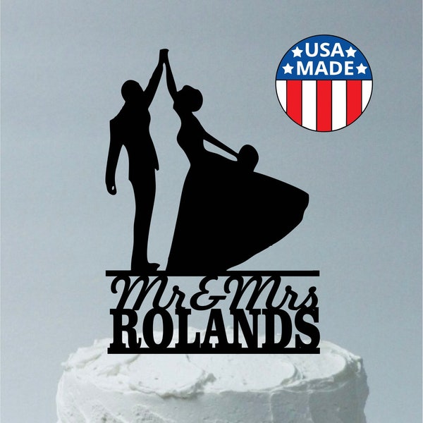 MADE In USA, High Five Silhouette Wedding Cake Topper, Personalized Wedding Cake Topper, Bride and Groom Cake Topper